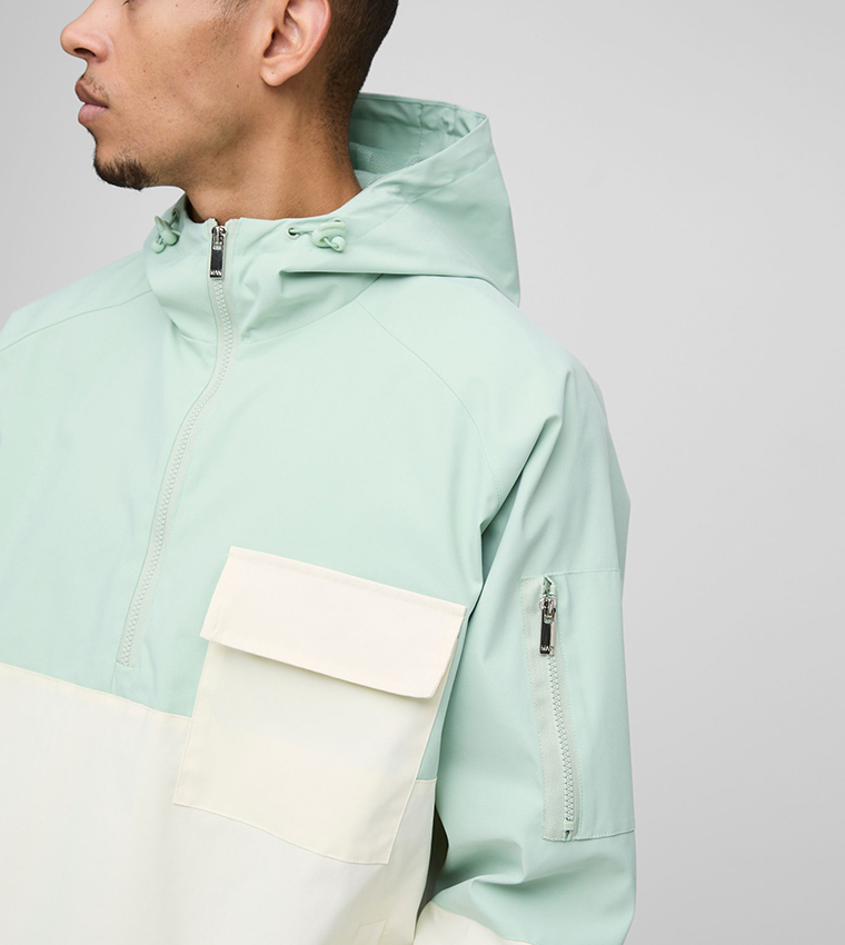 Color Block Hooded Cagoule Oversized Raincoat