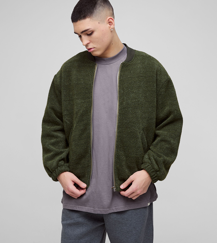 Fluffy Textured Oversized Bomber Jacket