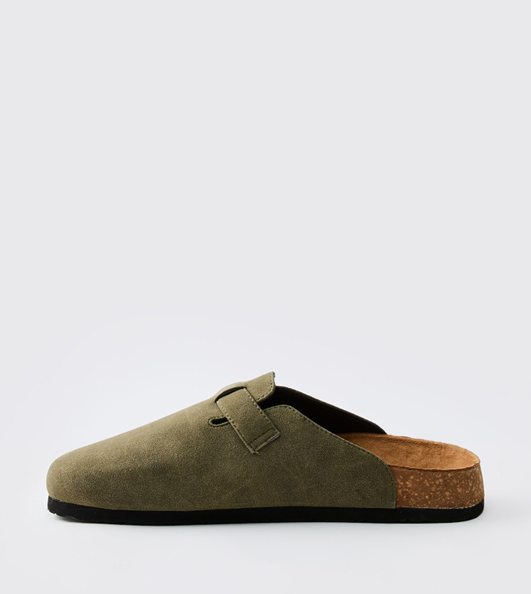 Buckle Detail Faux Suede Mules