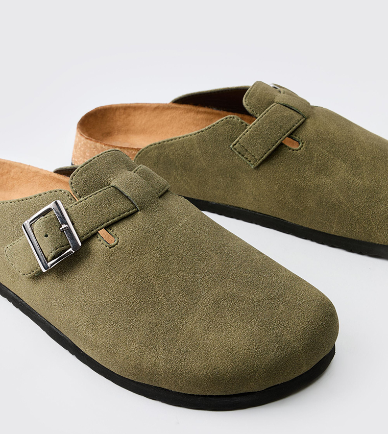 Buckle Detail Faux Suede Mules