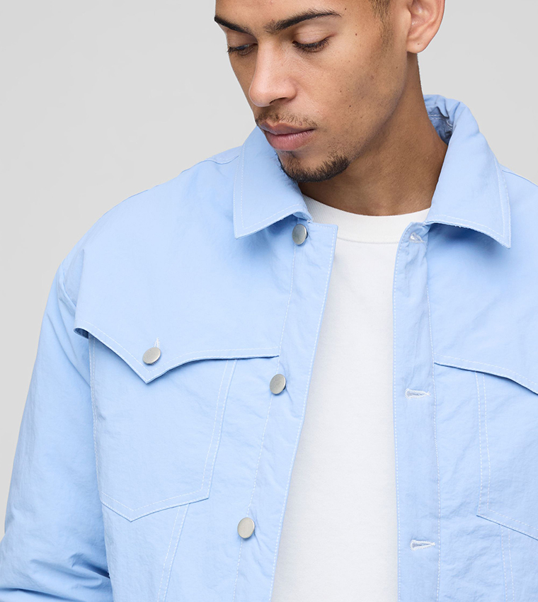 Boxy Nylon Contrast Stitch Western Trucker Jacket
