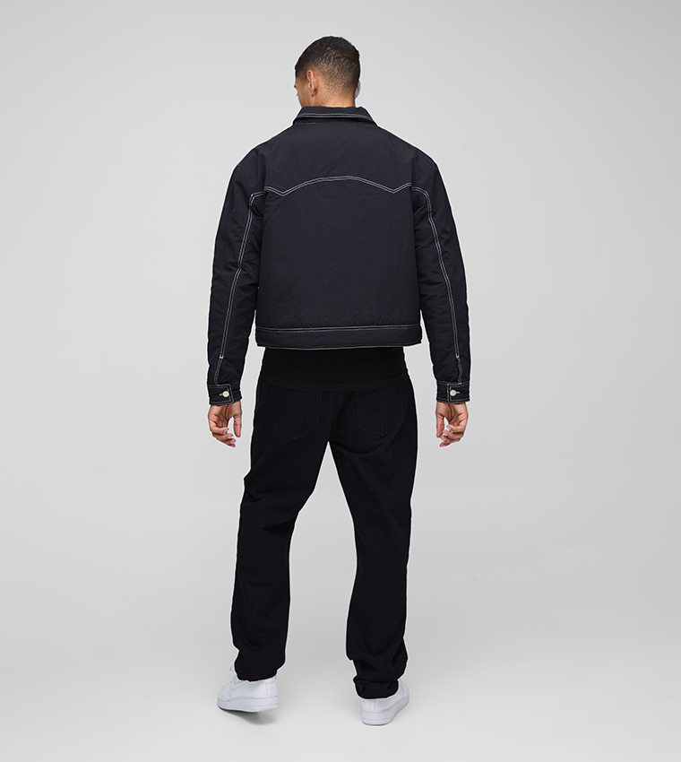 Boxy Nylon Contrast Stitch Western Trucker Jacket