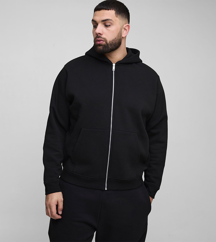 Solid Zip-Through Oversized Hooded Jacket