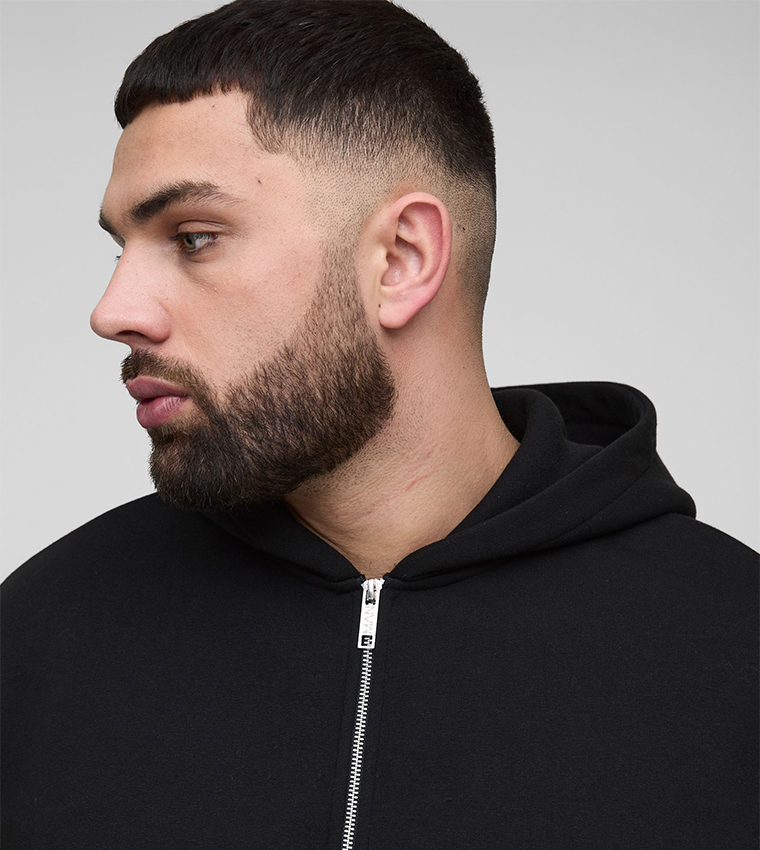 Solid Zip-Through Oversized Hooded Jacket