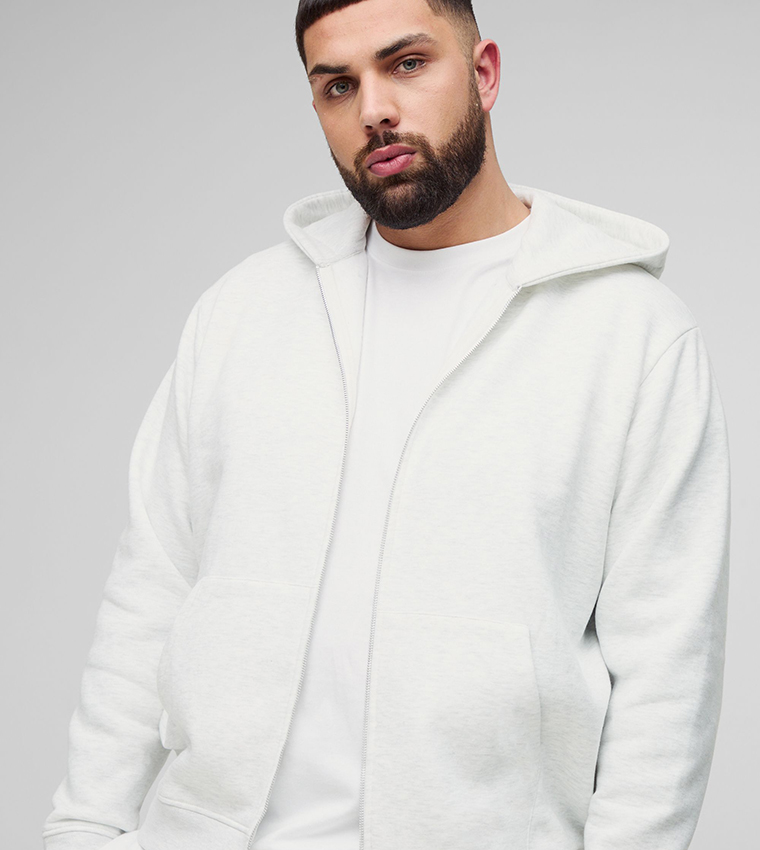 Solid Zip-Through Oversized Hooded Jacket