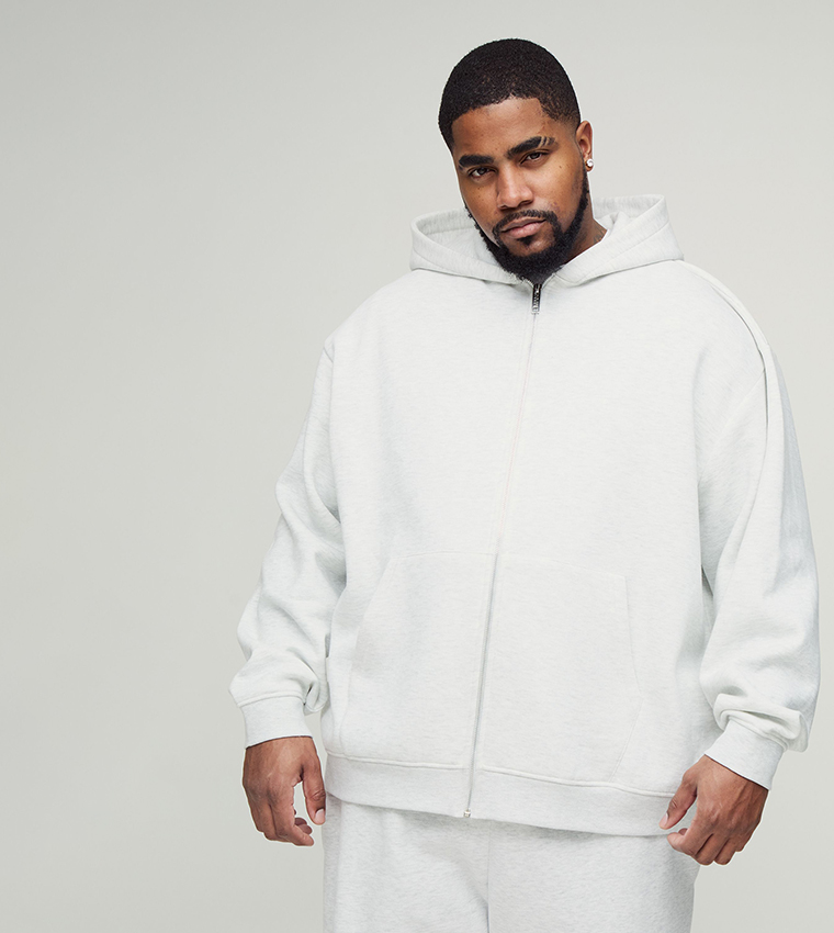 Solid Zip-Through Oversized Hooded Jacket