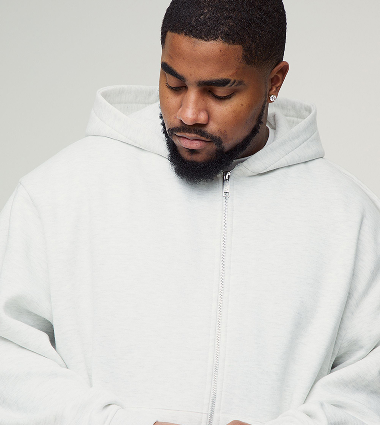 Solid Zip-Through Oversized Hooded Jacket