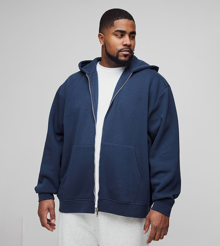 Solid Zip-Through Oversized Hooded Jacket