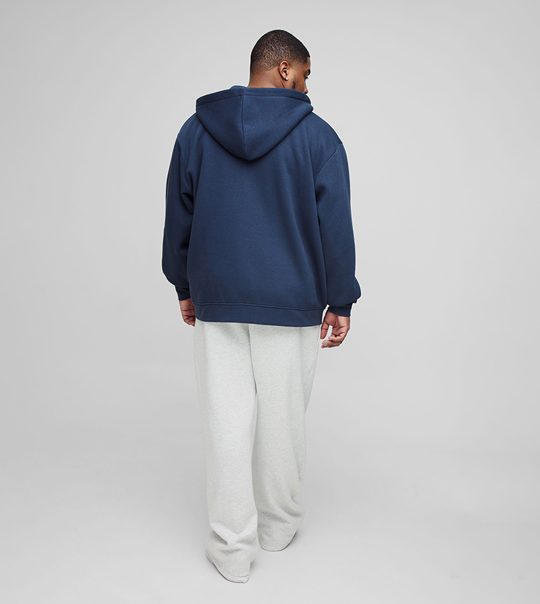 Solid Zip-Through Oversized Hooded Jacket
