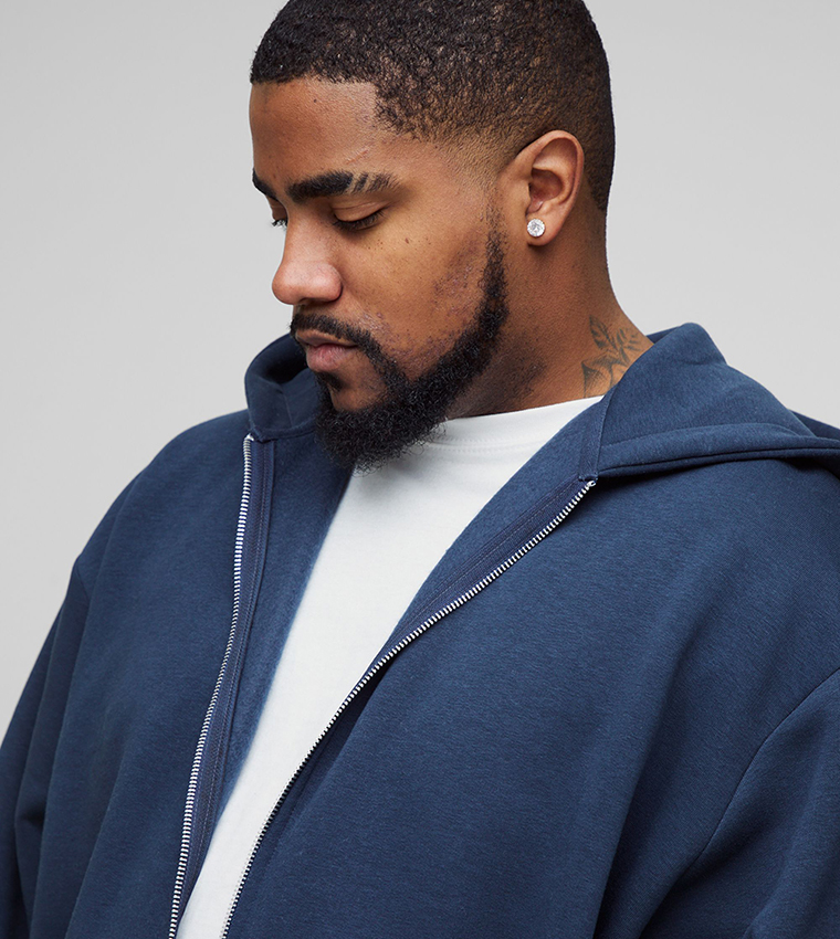 Solid Zip-Through Oversized Hooded Jacket