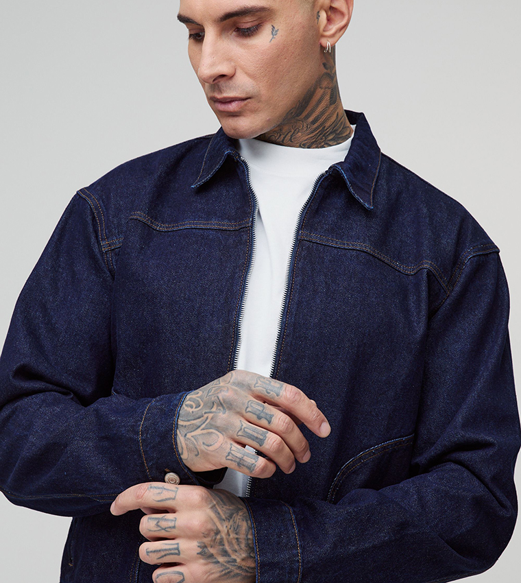 Tall Boxy Contrast Stitch Denim Jacket