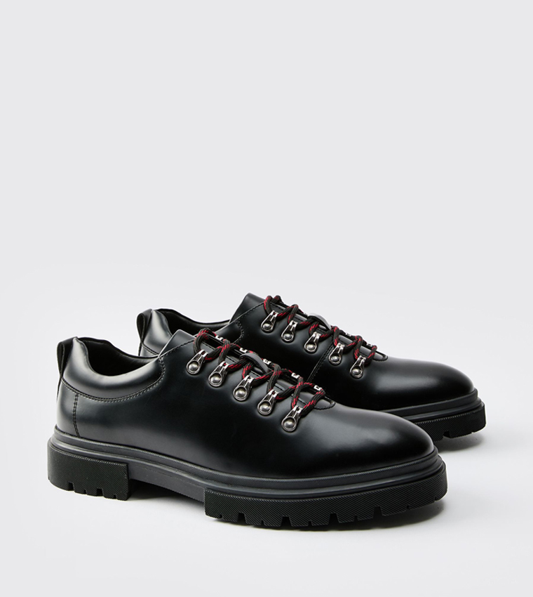 Chunky Sole Boohooman Chunky Trainers In Black Buy BoohooMAN Solid Round  Toe Hiker Shoes In Black