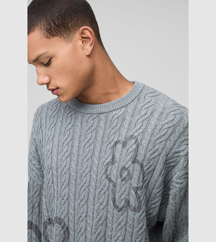 Cable Knit Floral Crew Neck Knit Oversized Jumper