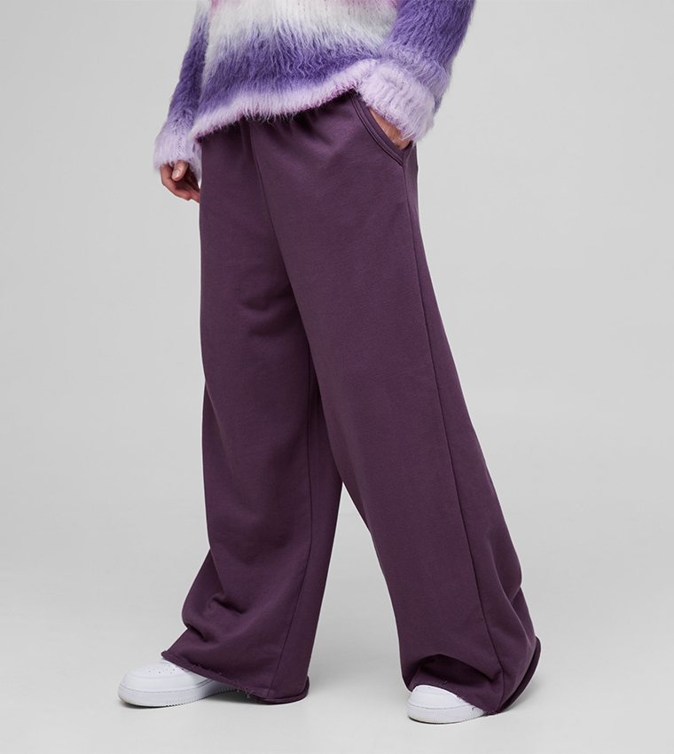 Extreme Wide Leg Raw Edge Loopback Sweatpants
