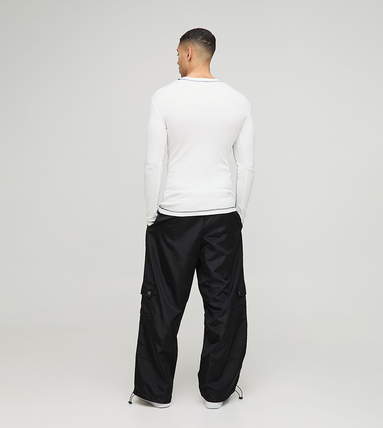 Muscle Contrast Stitch Long Sleeves Rib T-Shirt