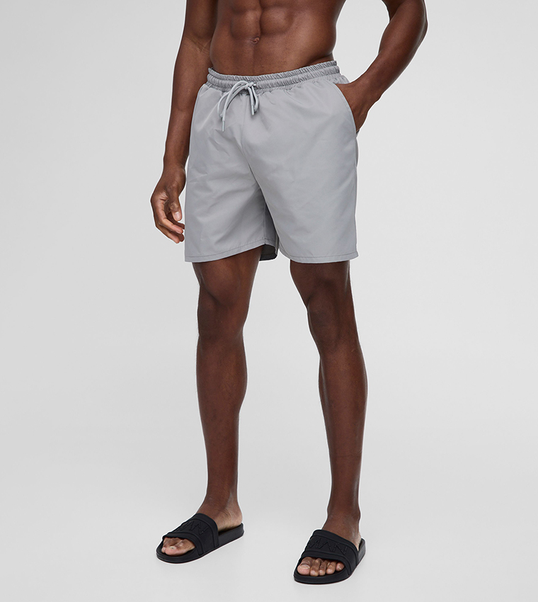 Solid Drawstring Waist Swim Shorts