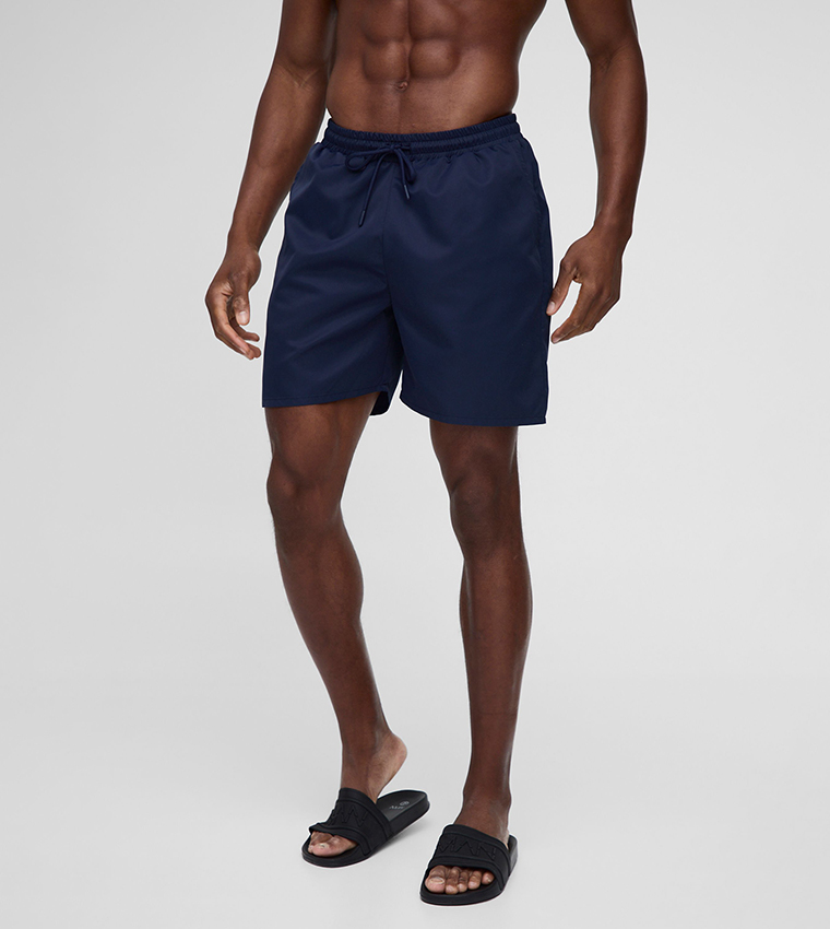 Solid Drawstring Waist Swim Shorts