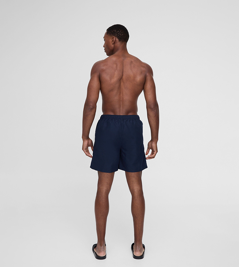 Solid Drawstring Waist Swim Shorts