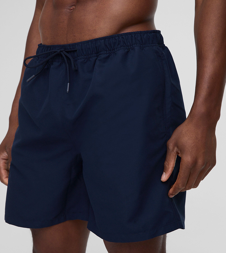 Solid Drawstring Waist Swim Shorts