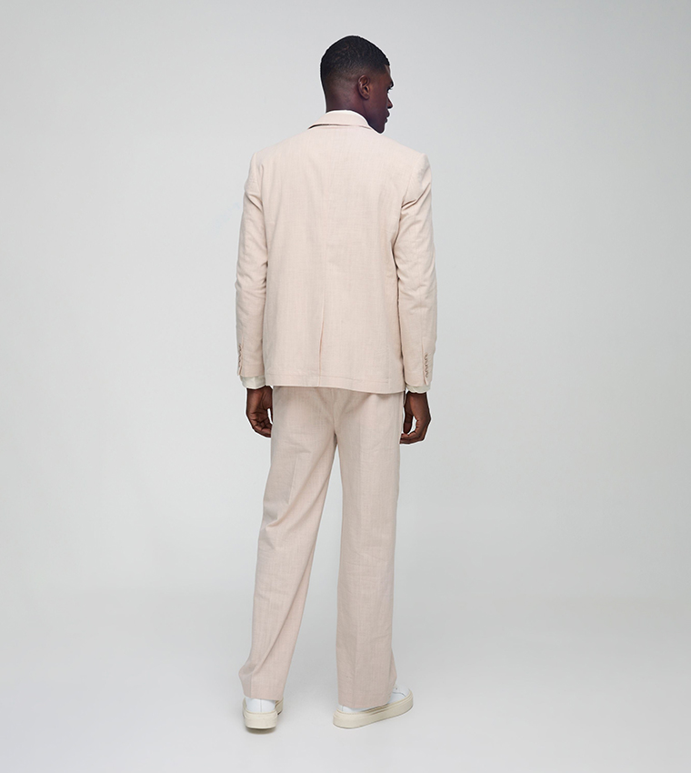 Mid Rise Linen Blend Wide Leg Trousers