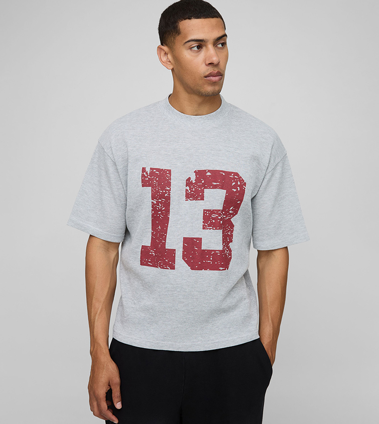 13 Waffle Print Oversized T-Shirt