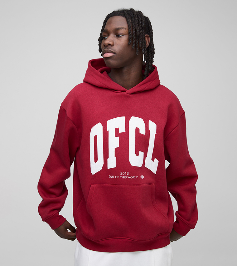 Buy BoohooMAN OFCL Applique Oversized Hoodie In Red | 6thStreet UAE