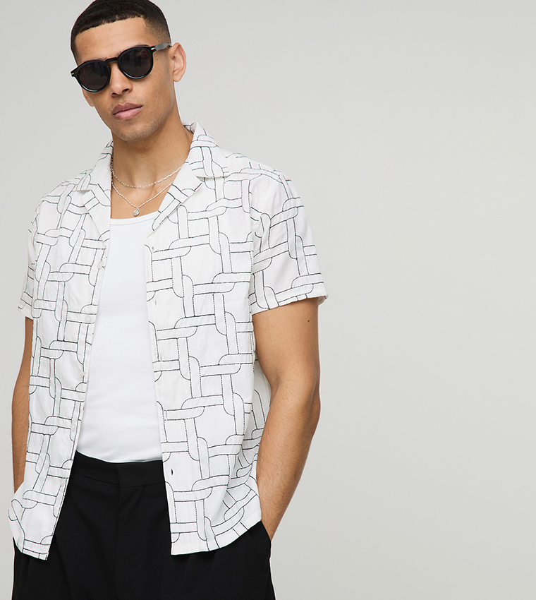 Regular Linen Look Embroidered Shirt
