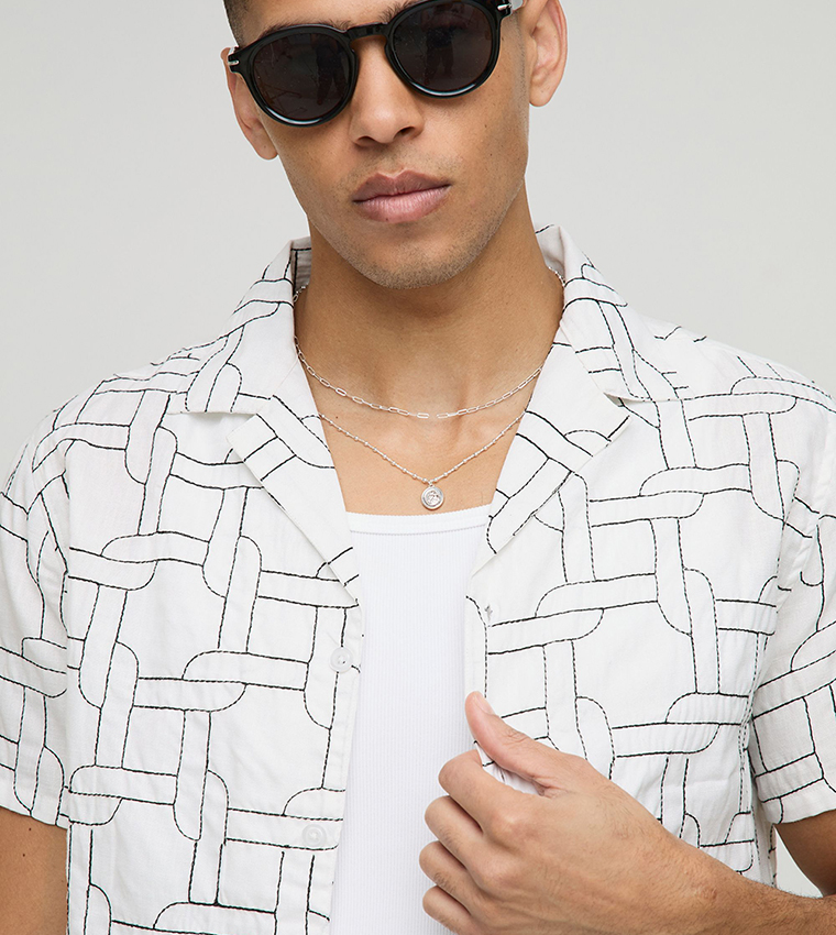 Regular Linen Look Embroidered Shirt