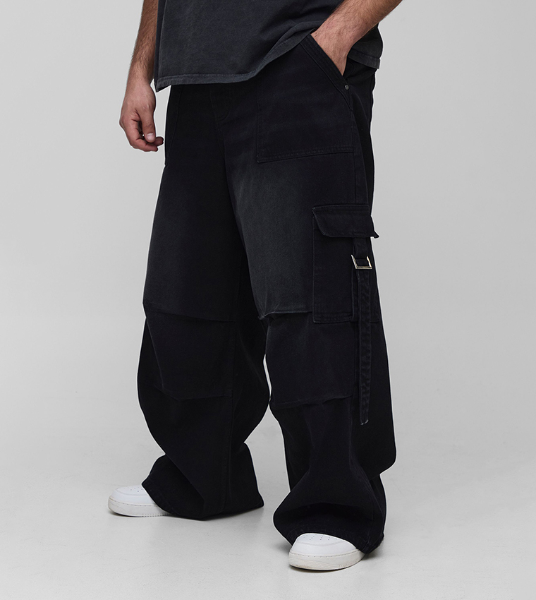 Plus & Tall Faded Pleat Parachute Cargo Jeans