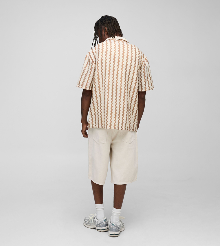 Plus & Tall Regular Geometric Striped Textured Revere Shirt