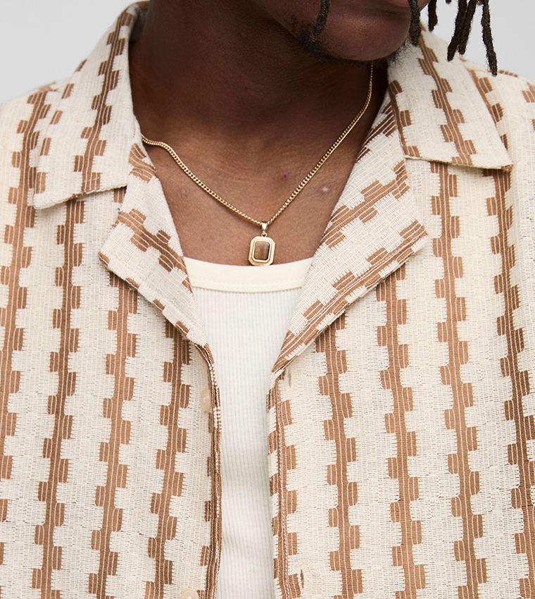 Plus & Tall Regular Geometric Striped Textured Revere Shirt