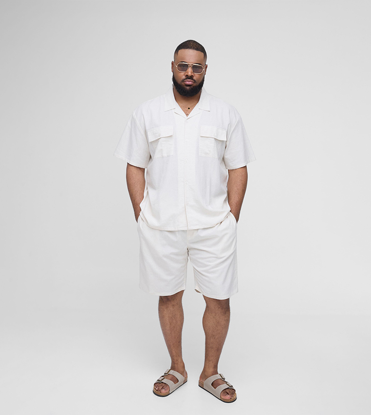 Linen Short Sleeves Oversized Shirt & Shorts Set