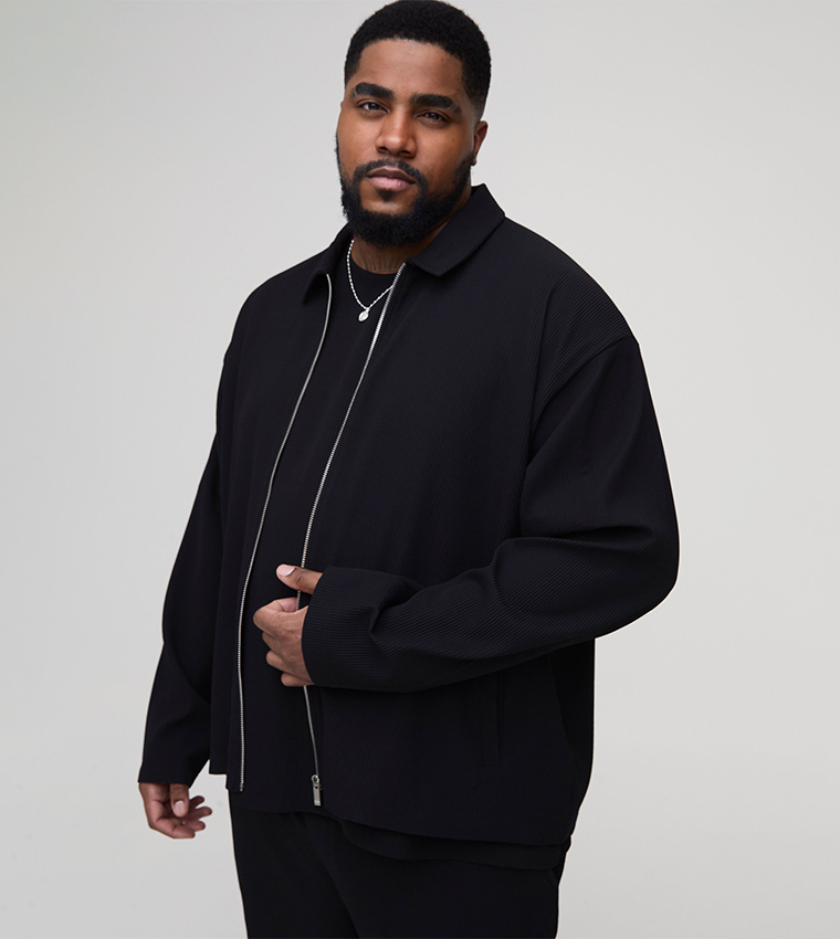 Ribbed Long Sleeves Zip-Up Shirt