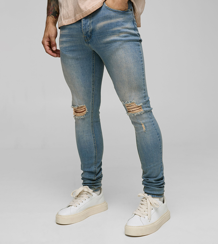 Washed Ripped Knee Skinny Fit Jeans