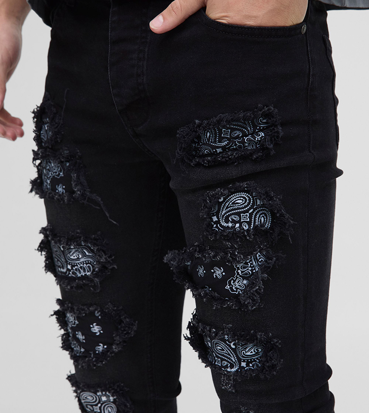 Buy BoohooMAN Bandana Ripped Washed Super Skinny Fit Jeans In