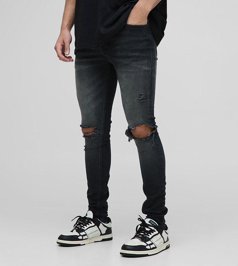 Washed Ripped Knee Super Skinny Fit Jeans