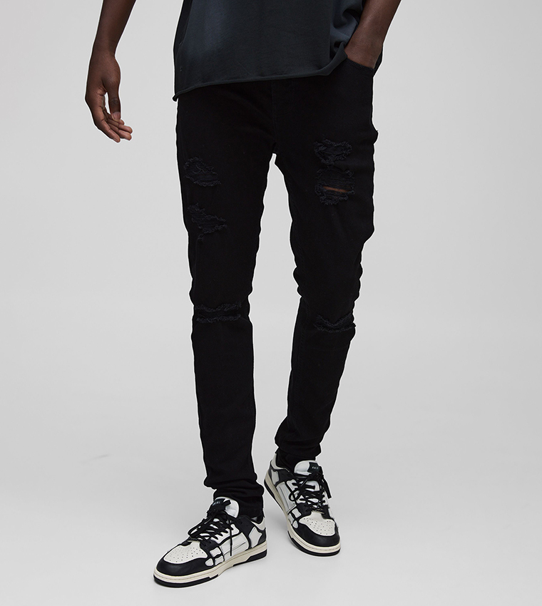 Skinny Stacked Distressed Ripped Jeans