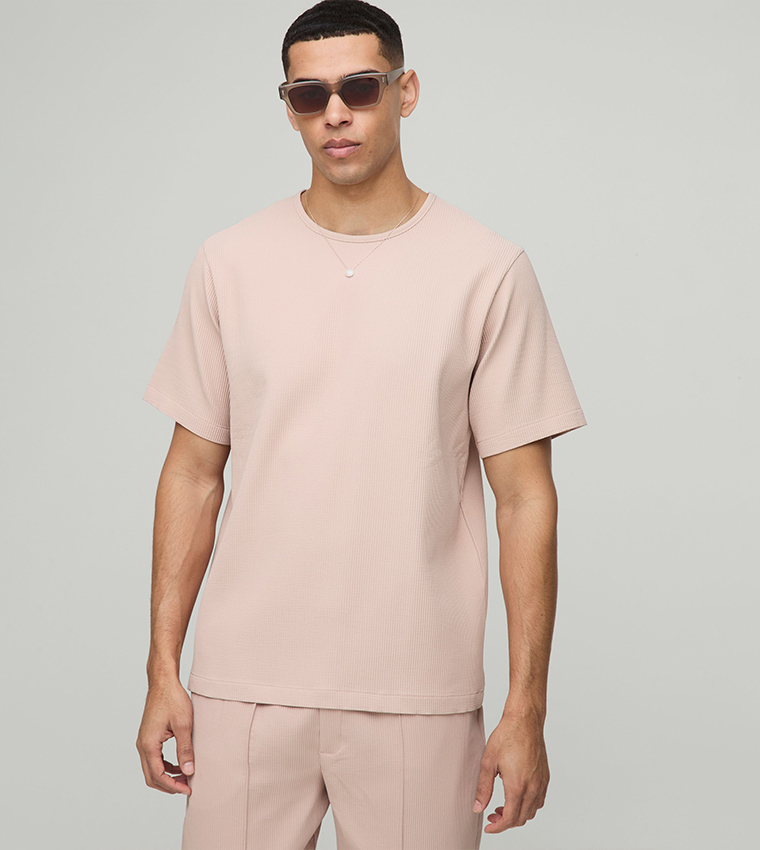 Ribbed Short Sleeves Regular Fit T-Shirt