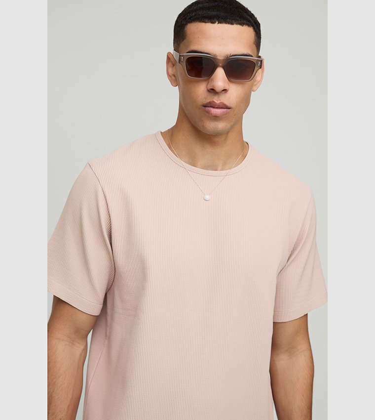Ribbed Short Sleeves Regular Fit T-Shirt