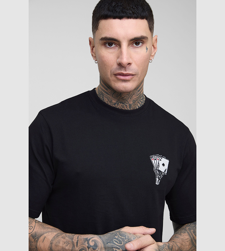Plus & Tall Skeleton Hand Embroidered T-Shirt