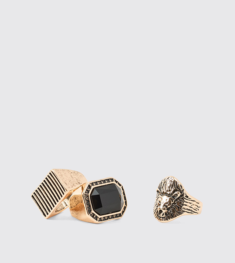 3 Pack Lion Gold Rings 