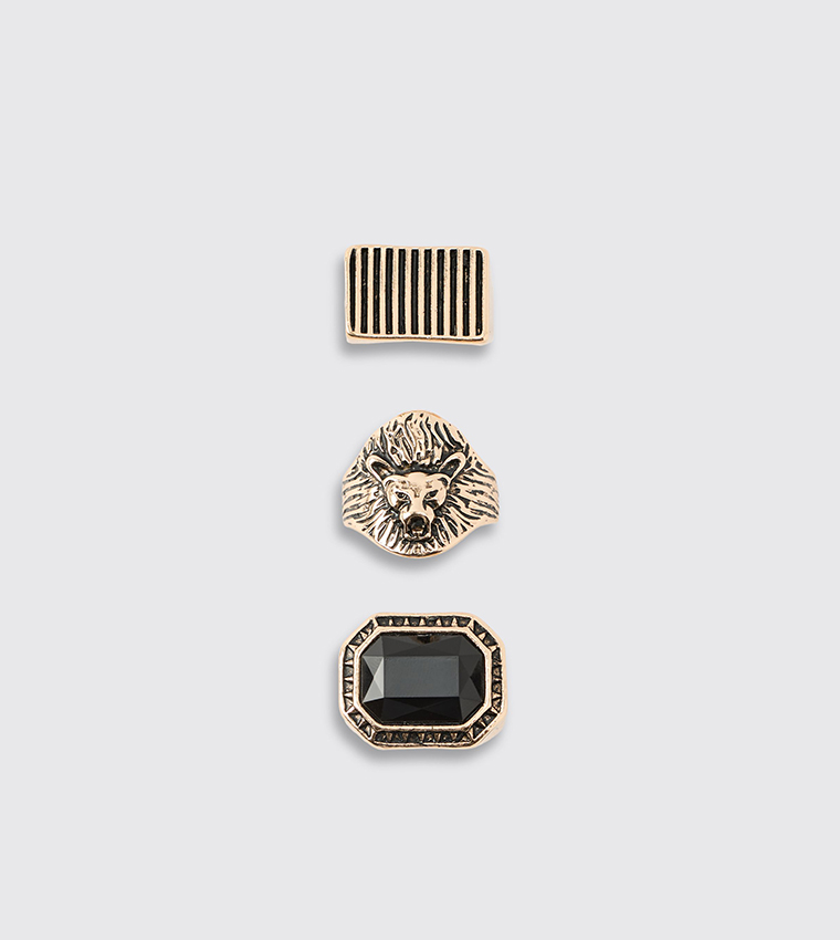 3 Pack Lion Gold Rings 