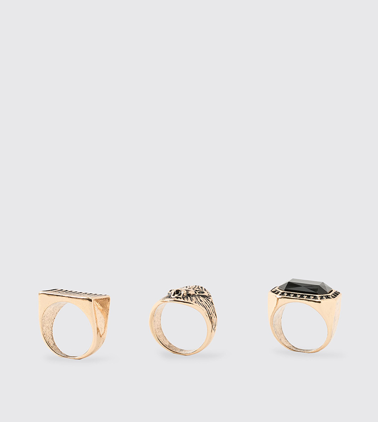 3 Pack Lion Gold Rings 