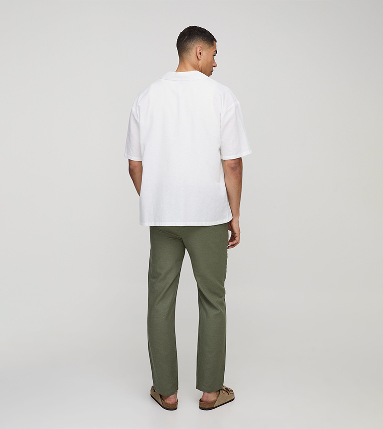 Drawstring Waist Linen Blend Slim Fit Trousers
