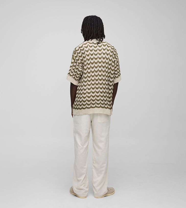 Elasticated Waist Relaxed Fit Linen Blend Trousers