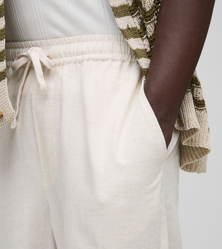 Elasticated Waist Relaxed Fit Linen Blend Trousers