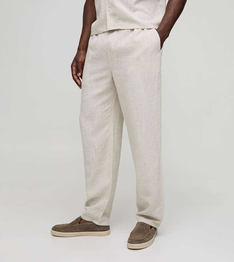 Linen Blend Straight Fit Trousers