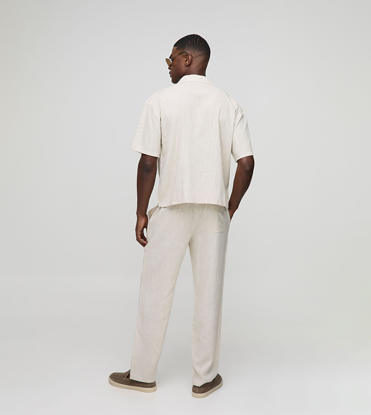 Linen Blend Straight Fit Trousers