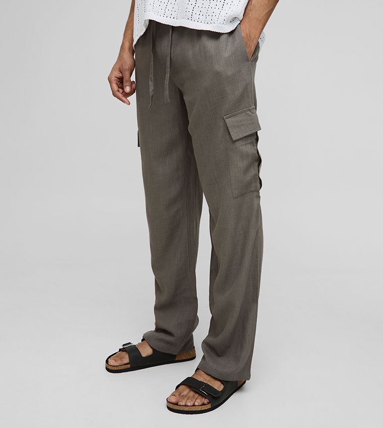 Relaxed Fit Linen Blend Cargo Trousers