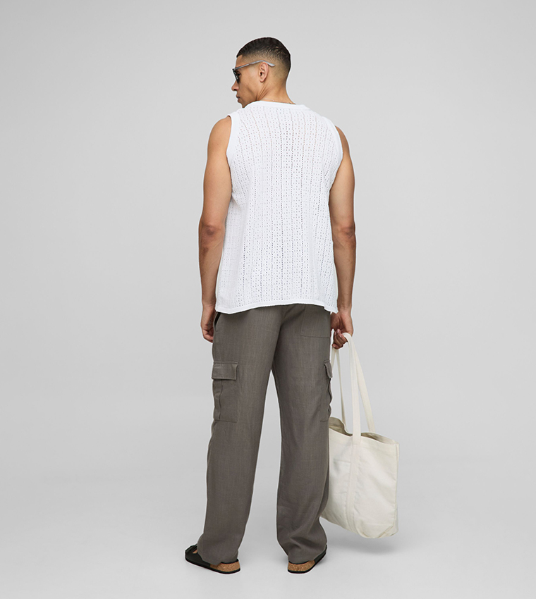 Relaxed Fit Linen Blend Cargo Trousers